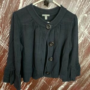 Apt. 9 Black Cropped Button Up Cardigan Ruffle Sleeve Pleated Sweater Womens L